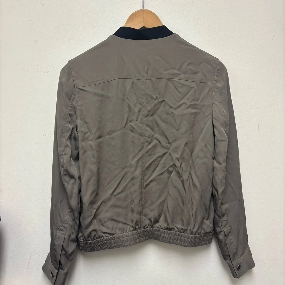 THEORY Baharah Silk Bomber Jacket green black